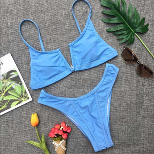 Breathless - Low-Rise Cheeky Brazilian Bikini with Deep-V Top